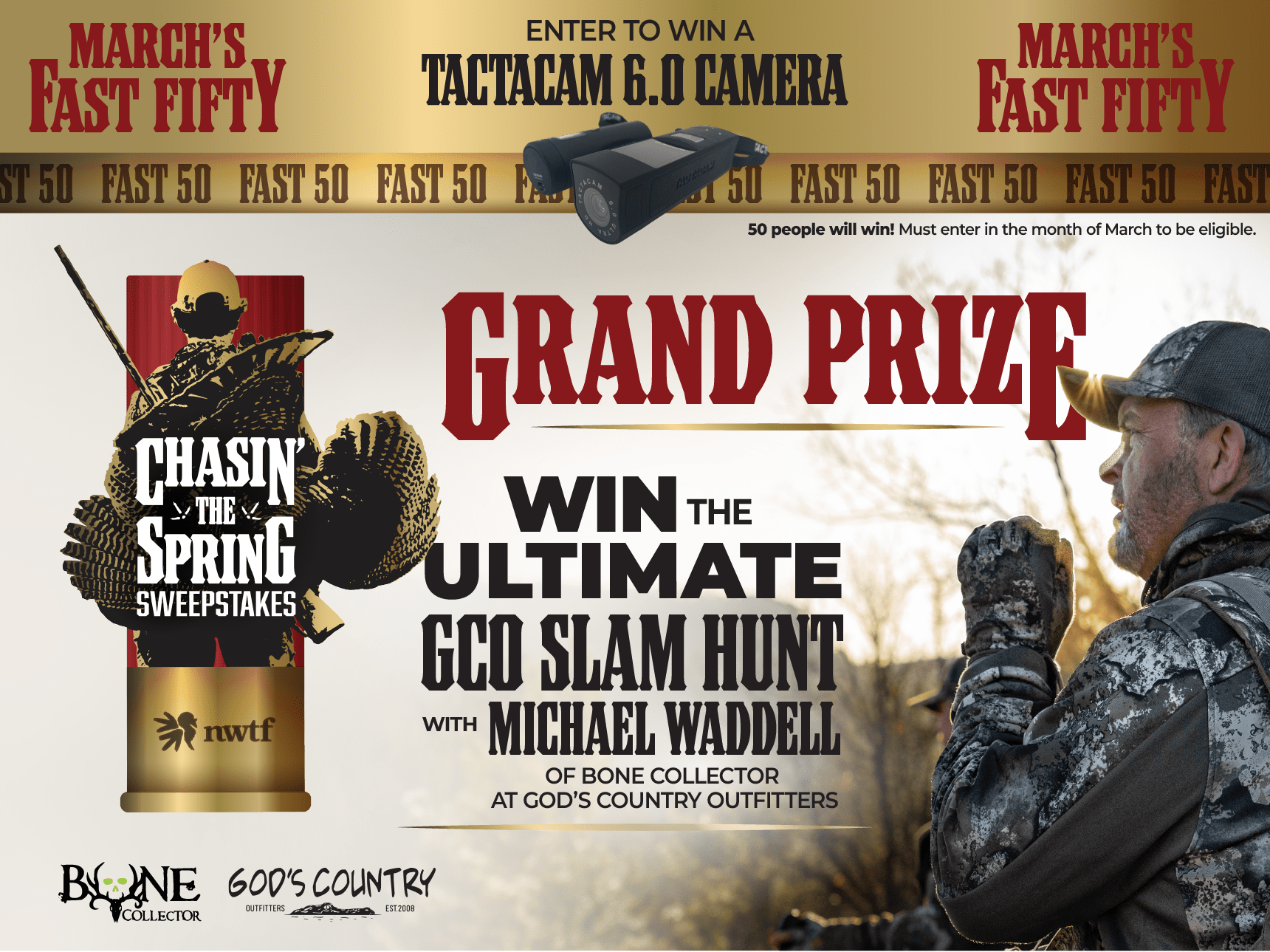 enter during March for the chance to win 1 of 50 bonus Tactacam 6.0 Camera