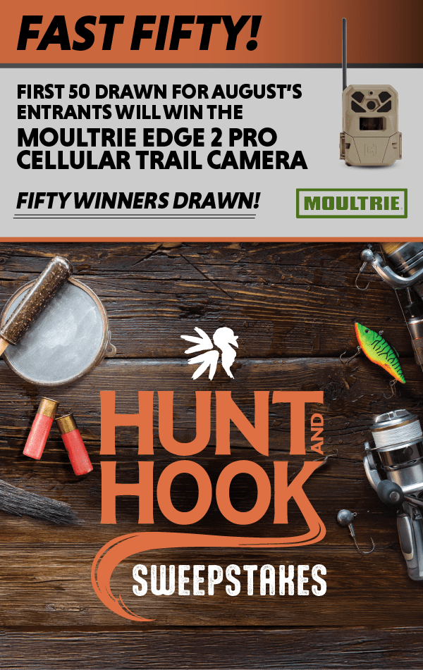 enter during August for the chance to win 1 of 50 bonus Moultrie Edge 2 Pro Cellular Trail Cameras