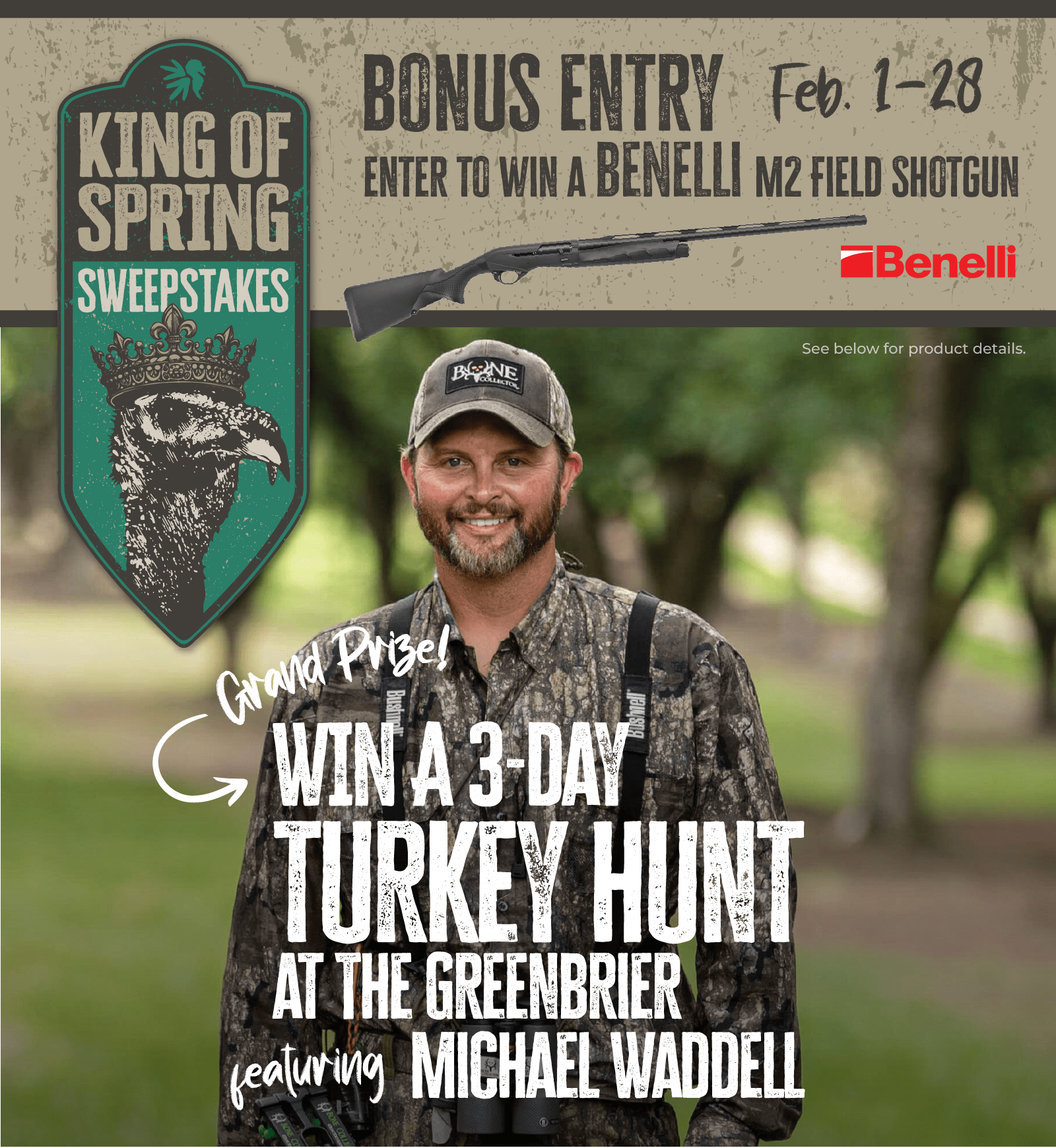 enter during February for the chance to win a bonus Benelli M2 Field shotgun