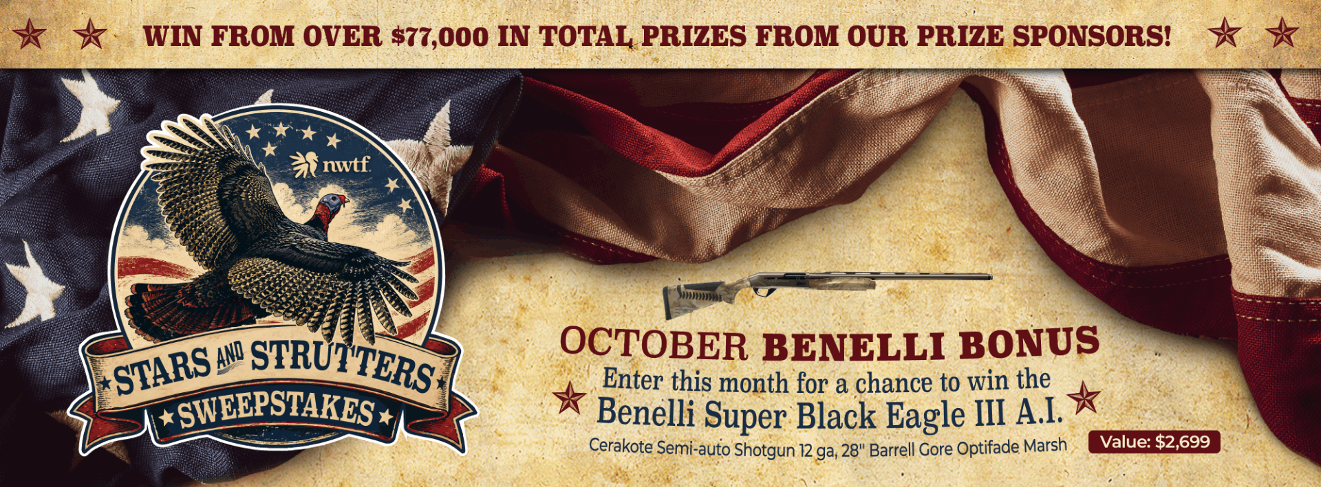 enter during October for the chance to win a bonus Benelli Super Black Eagle 3 A.I. shotgun